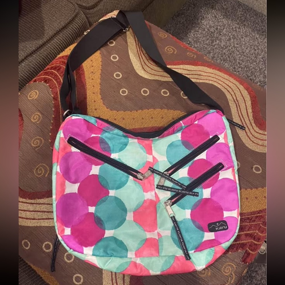 Kavu Pink Teal Polka Dot Crossbody Bag